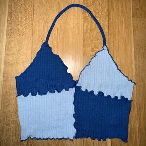 SHEIN Blue Textured Halter Top